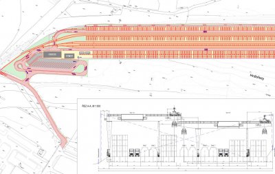 Překladiště v Malešicích s dispozičním uspořádání na 6 kolejí v obslužné délce 700 m Překladiště v Malešicích s dispozičním uspořádání na 6 kolejí v obslužné délce 700 m