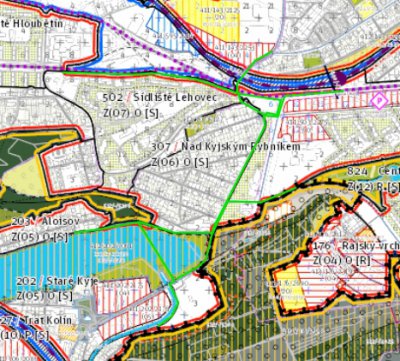 Vymezení plochy připomínky - Cyklistická a pěší doprava - 307 / Nad Kyjským Rybníkem Vymezení plochy připomínky - Cyklistická a pěší doprava - 307 / Nad Kyjským Rybníkem