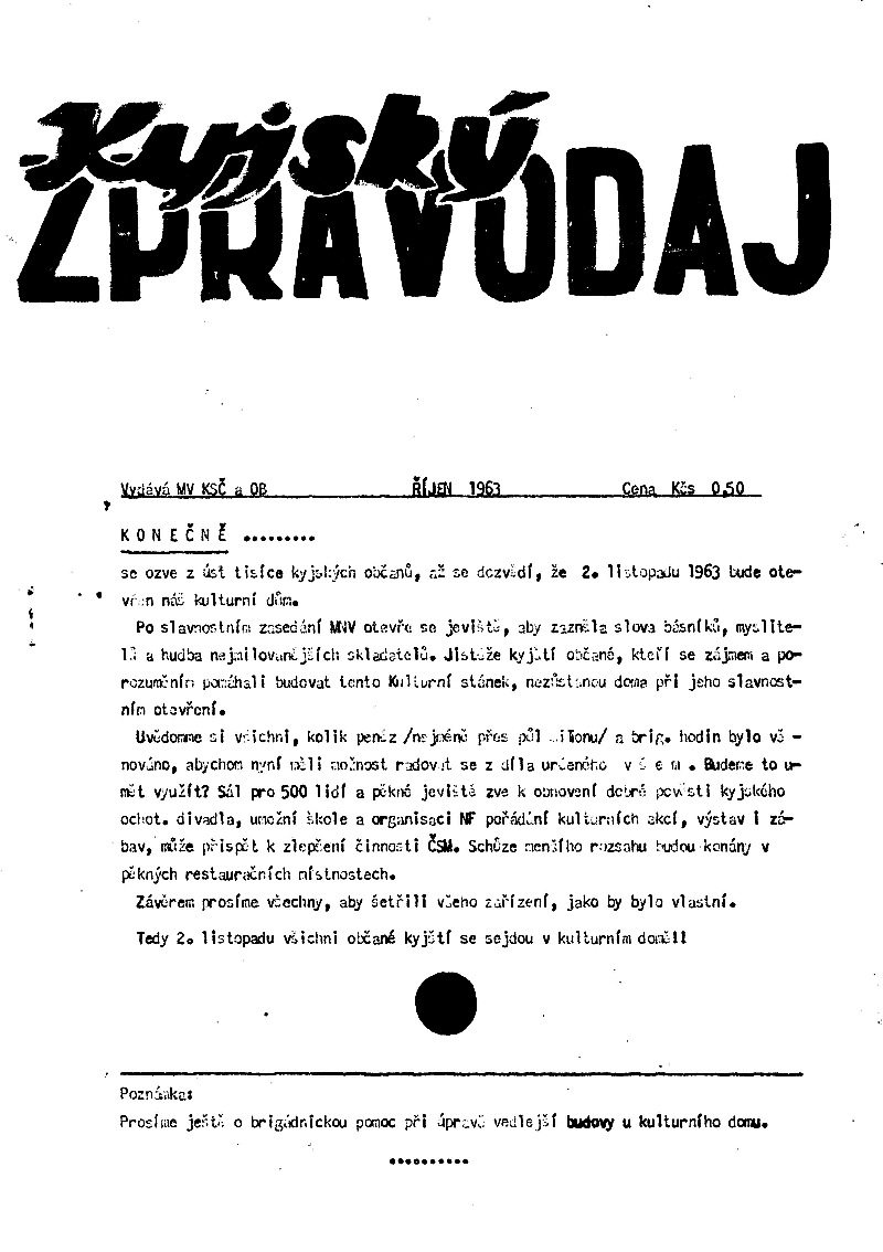 Kyjský zpravodaj září 1963 - strana1