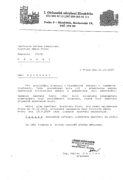 Stížnost - Požadavek na informace k opatřeni ke zlepšeni hlukové situace Stížnost - Požadavek na informace k opatřeni ke zlepšeni hlukové situace